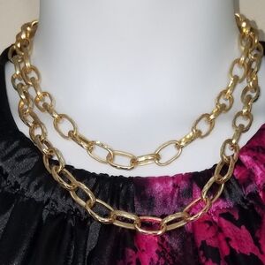 Necklace brushed gold Paperclip Chain 2 strand NEW